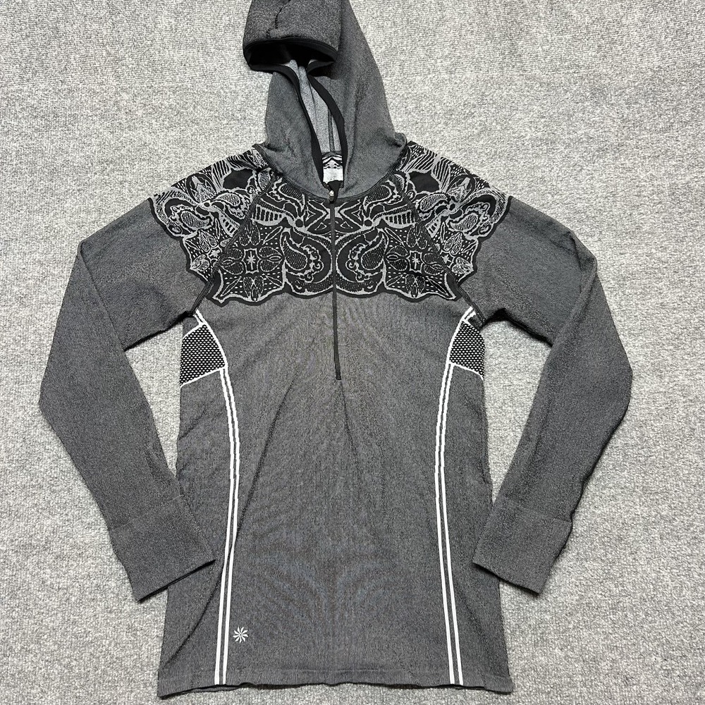 Athleta Hoodie Womens XL Gray 1/4 Zip Lightweight Pinstripe Knit Pullover - Picture 2 of 9
